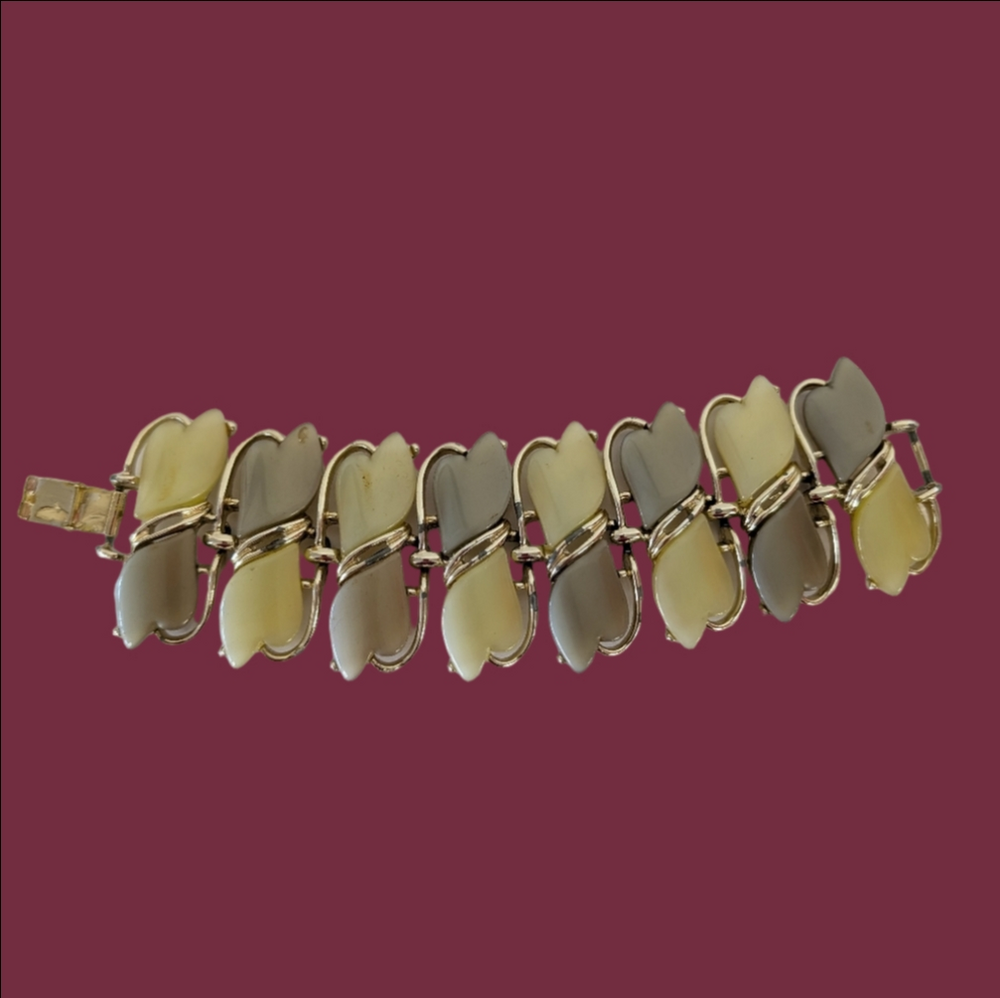 Vintage Bracelet Chunky Oversized  Two Tone Green 1960s Retro Bracelet